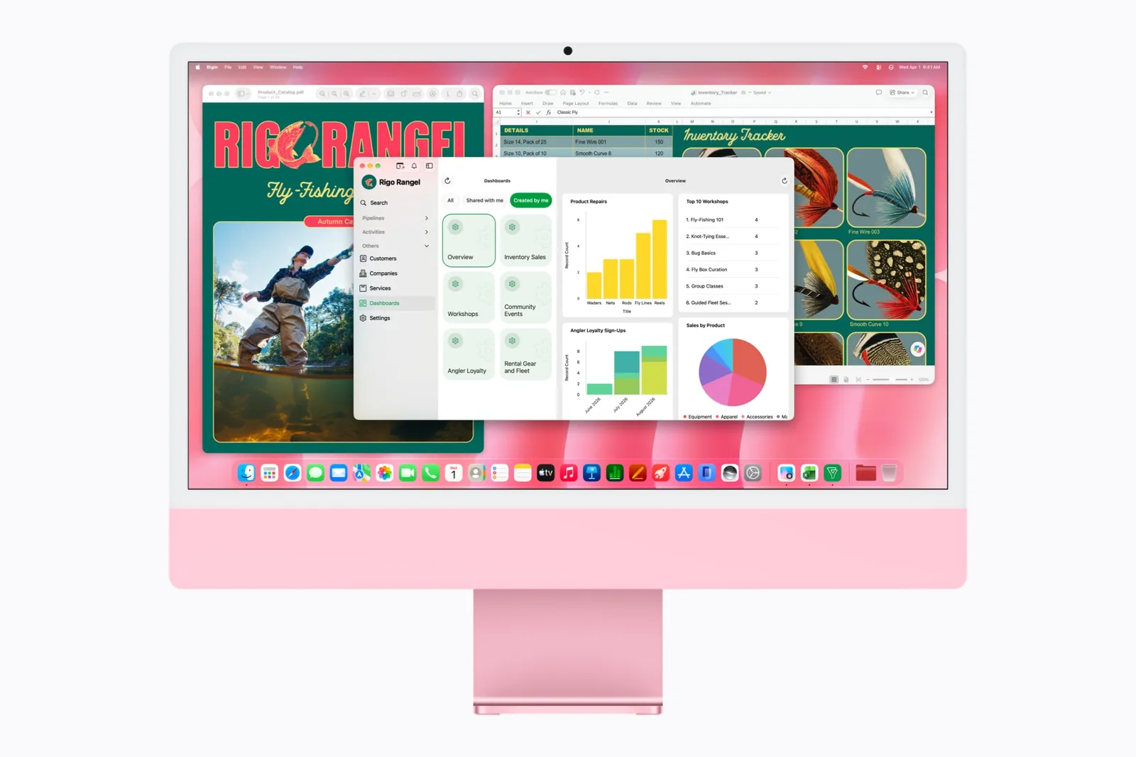 A user sits in front of iMac with M6 in green next to a sewing project while editing a video clip. — Picture from apple.com
