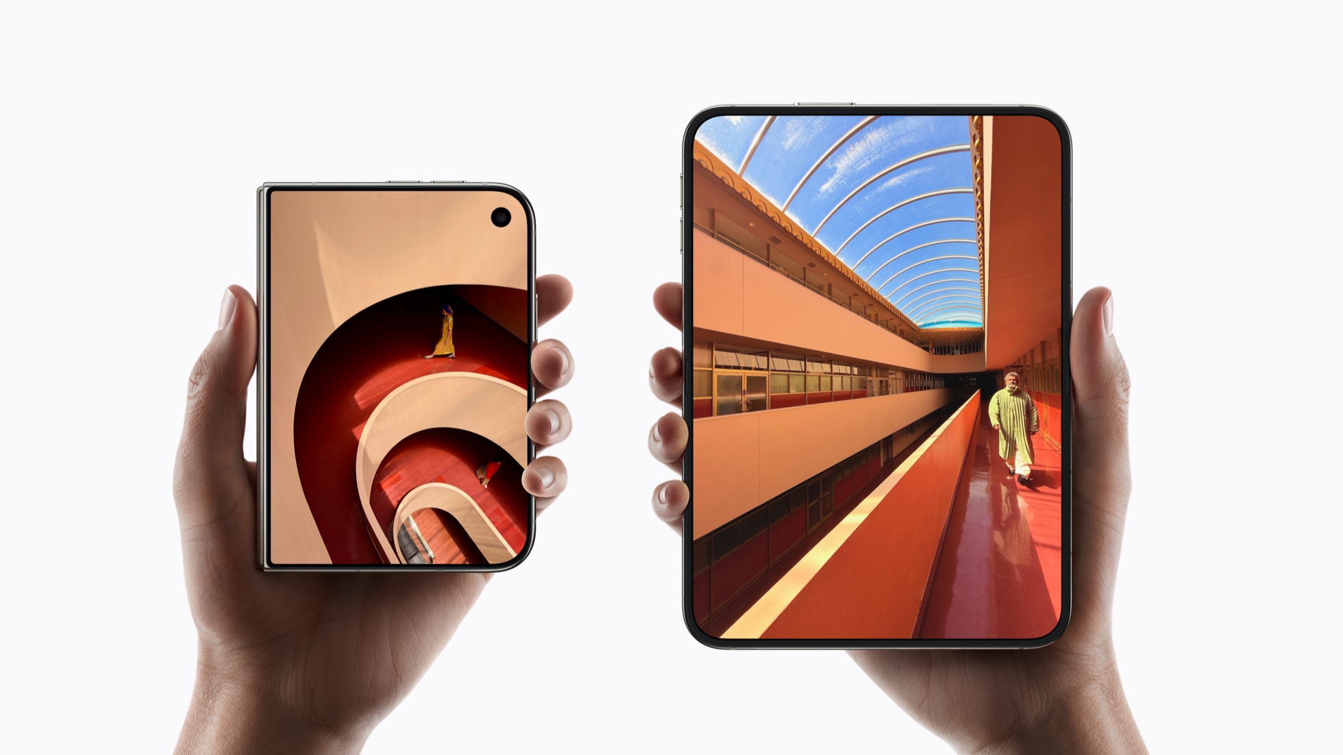Two iPhone Duo devices, with one closed and the other open. — Picture from apple.com