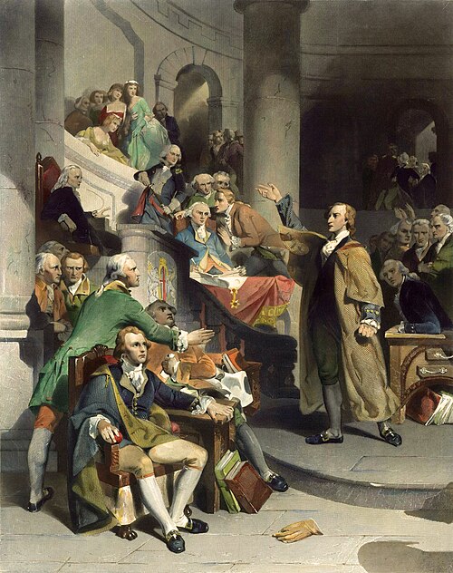 In 1765, Patrick Henry led a protest of the unpopular Stamp Act in the House of Burgesses , later depicted in this portrait by Peter F. Rothermel . — Picture from en.wikipedia.org