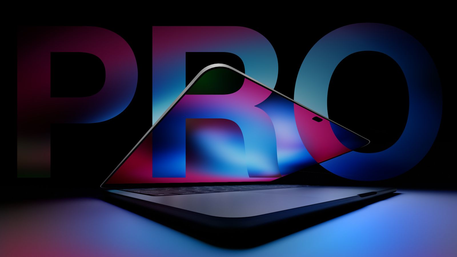 MacRumors illustration of the rumored touch MacBook Pro. The cutout stands in for a Dynamic Island. Not an Apple photo.