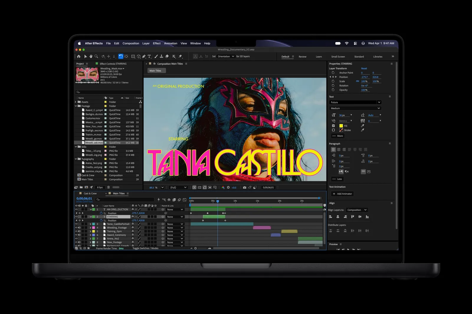 A project is edited in Adobe After Effects on a 14-inch MacBook Pro with M6. — Picture from apple.com