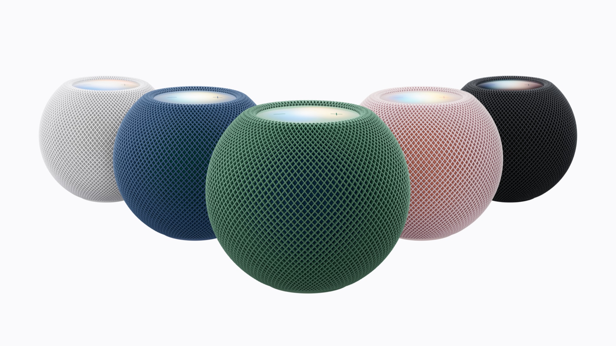 HomePod mini 2 is displayed in white, blue, green, pink, and midnight. — Picture from apple.com