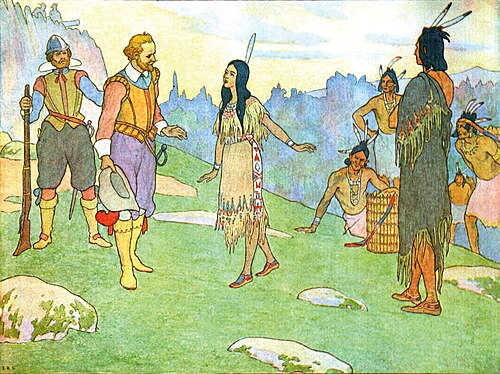 The story of Pocahontas was simplified and romanticized by later artists and authors, including Smith himself, and promoted by her descendants, some of whom married into elite colo